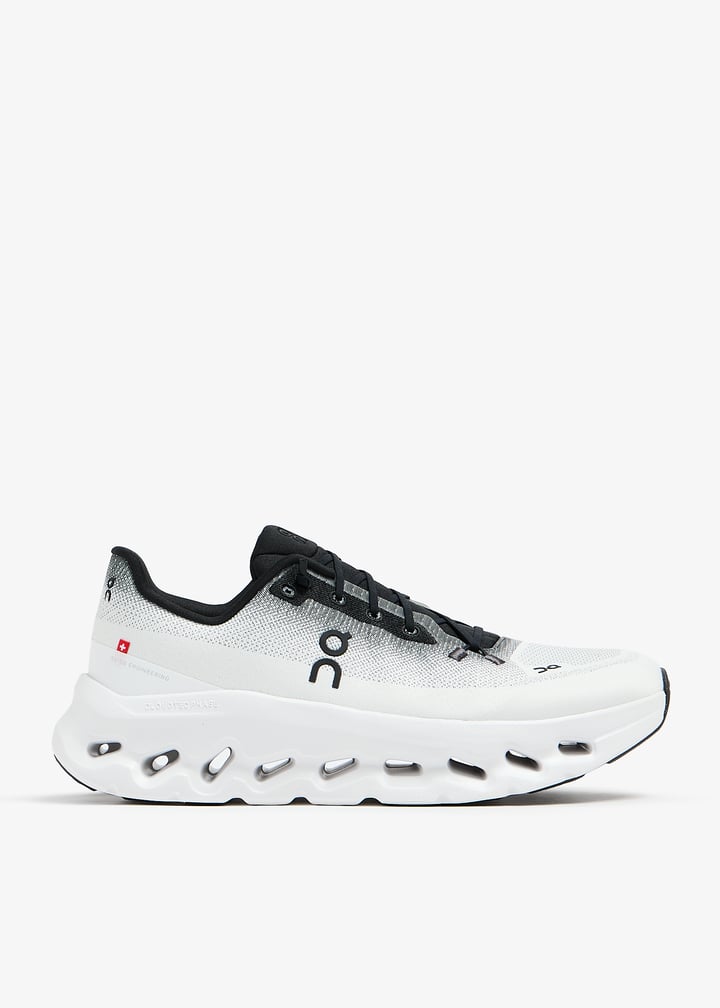 On White & Black Lace-Up Sneakers with Sculpted Cutout Sole