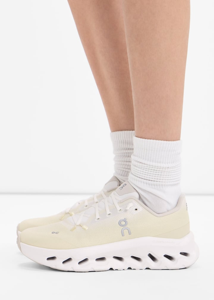 On Pale Yellow & White Sneakers with Sculpted Cutout Sole