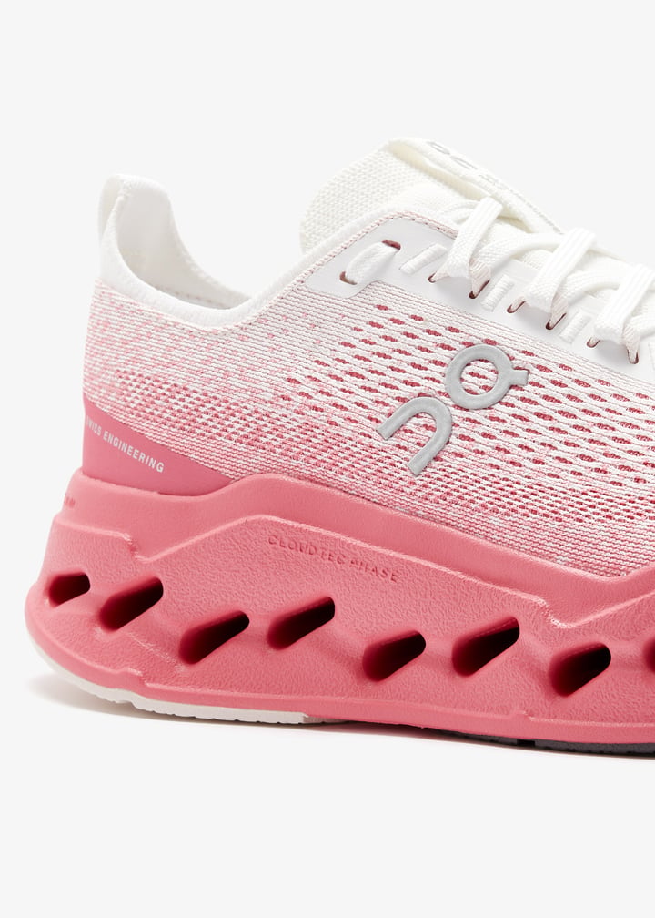 On White and Coral Pink Mesh Sneakers with Cutout Sole