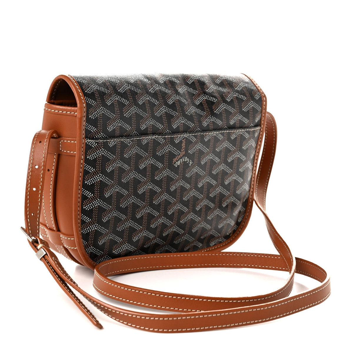 GOYARD Belvedere PM Messenger Bag – Black & Gold with Brown Leather Trim