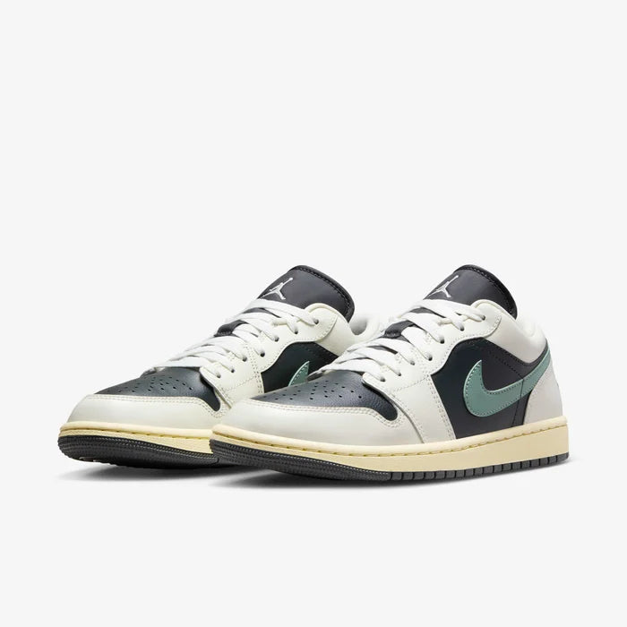 Air Jordan 1 Low Green & Black Sneakers with Pink Accents
