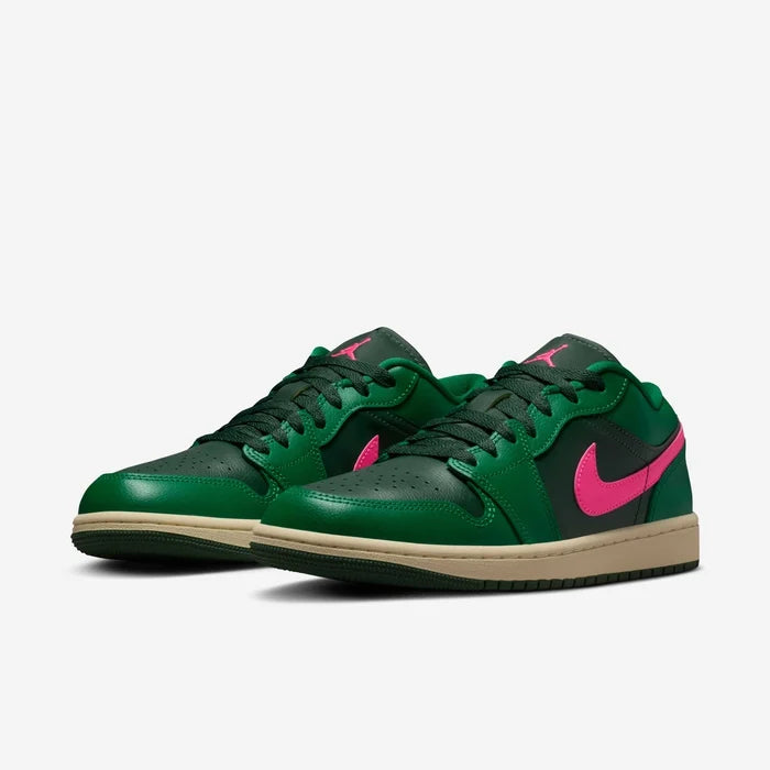 Air Jordan 1 Low Green & Black with Hot Pink Accents