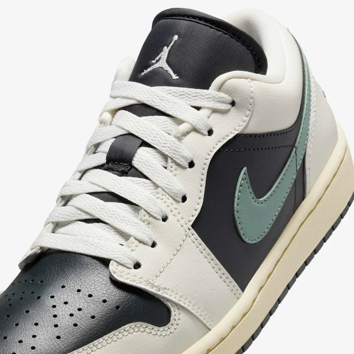 Air Jordan 1 Low Green & Black Sneakers with Pink Accents