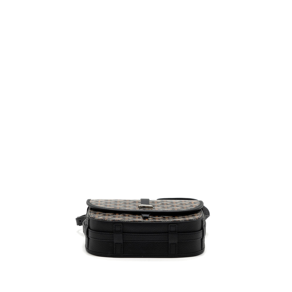 Goyard-Style Messenger Bag - Black Calfskin & Canvas