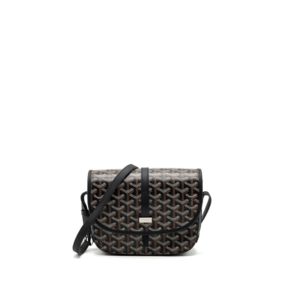 Goyard-Style Messenger Bag - Black Calfskin & Canvas