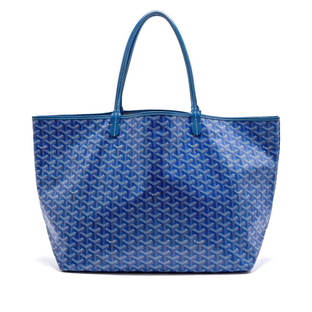 Blue Coated Canvas Tote with Calfskin Trim
