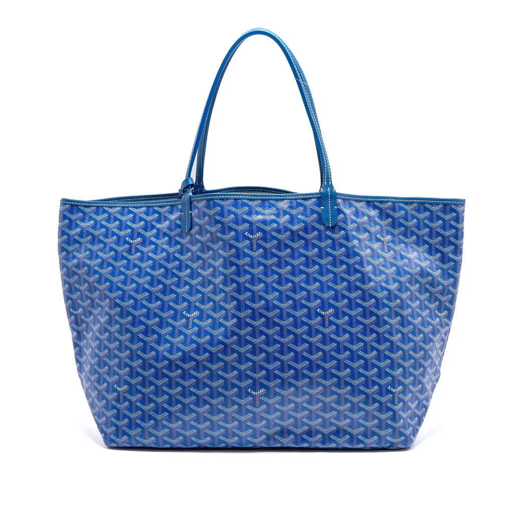 Blue Coated Canvas Tote with Calfskin Trim