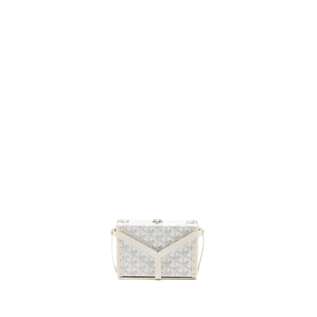 Goyard-Inspired Mini Trunk Bag – White & Silver-Tone | Replica
