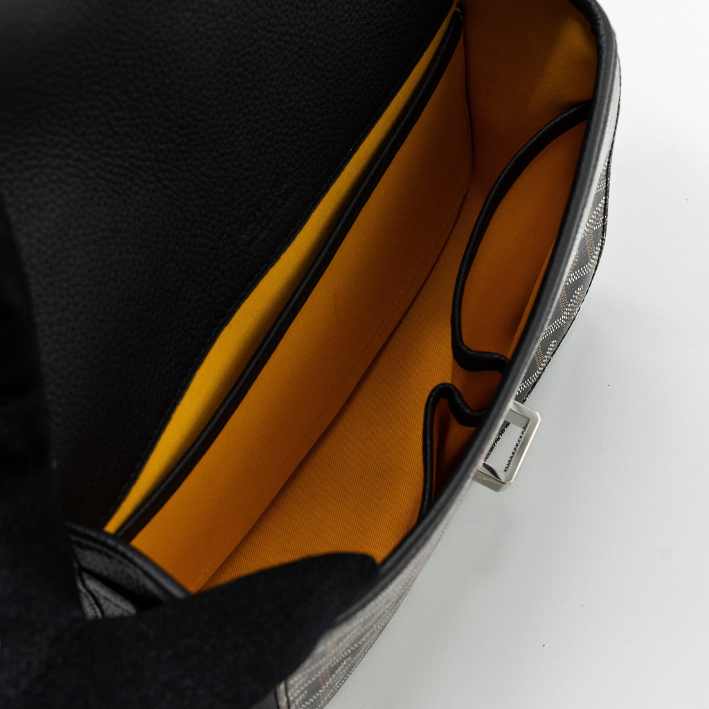 Goyard-Style Messenger Bag - Black Calfskin & Canvas
