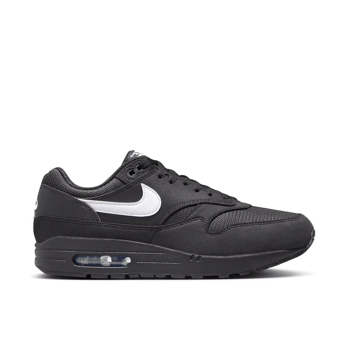 Nike Air Max 1 Black Sneakers with White Swoosh
