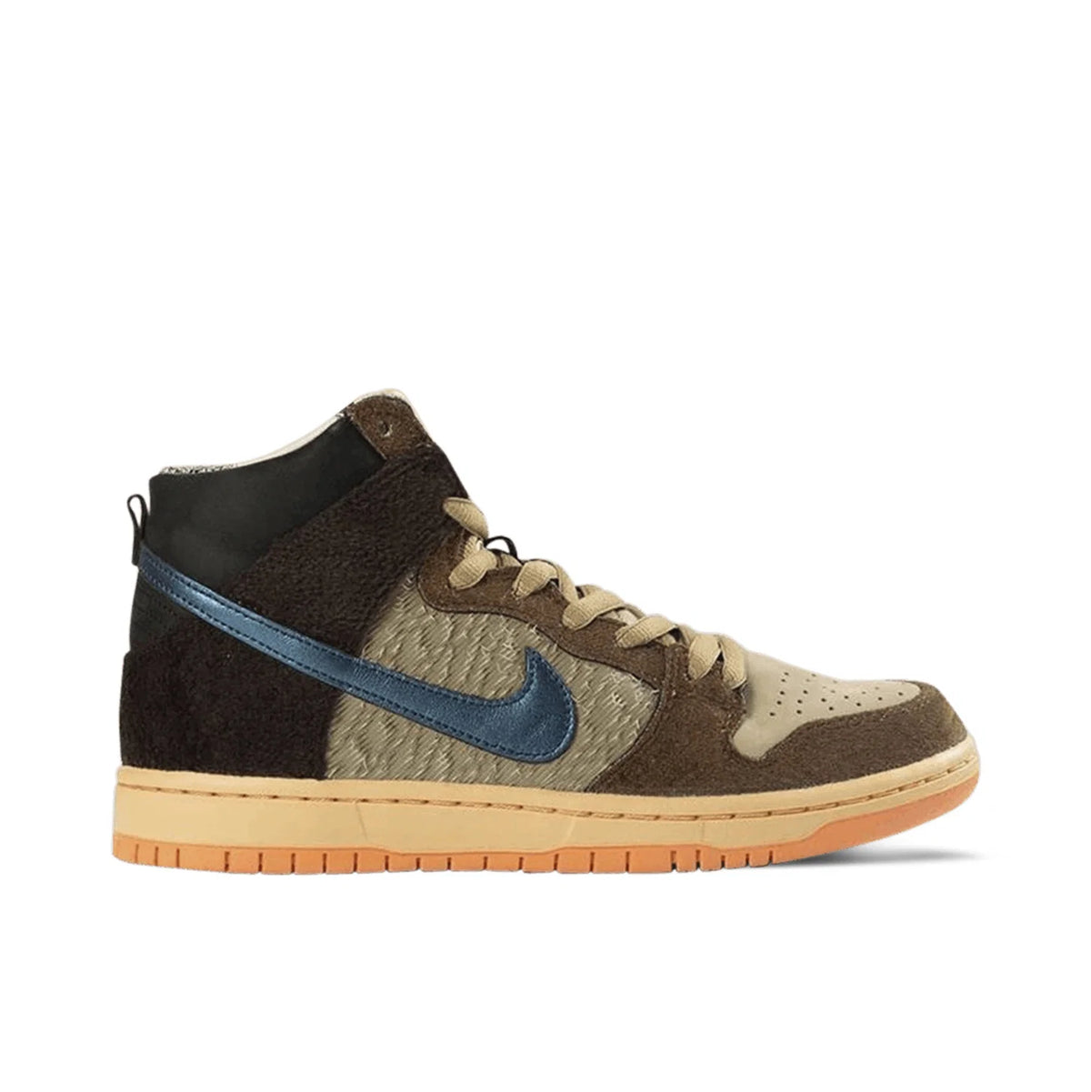 Nike Dunk High Brown & Beige Sneakers with Blue Swoosh