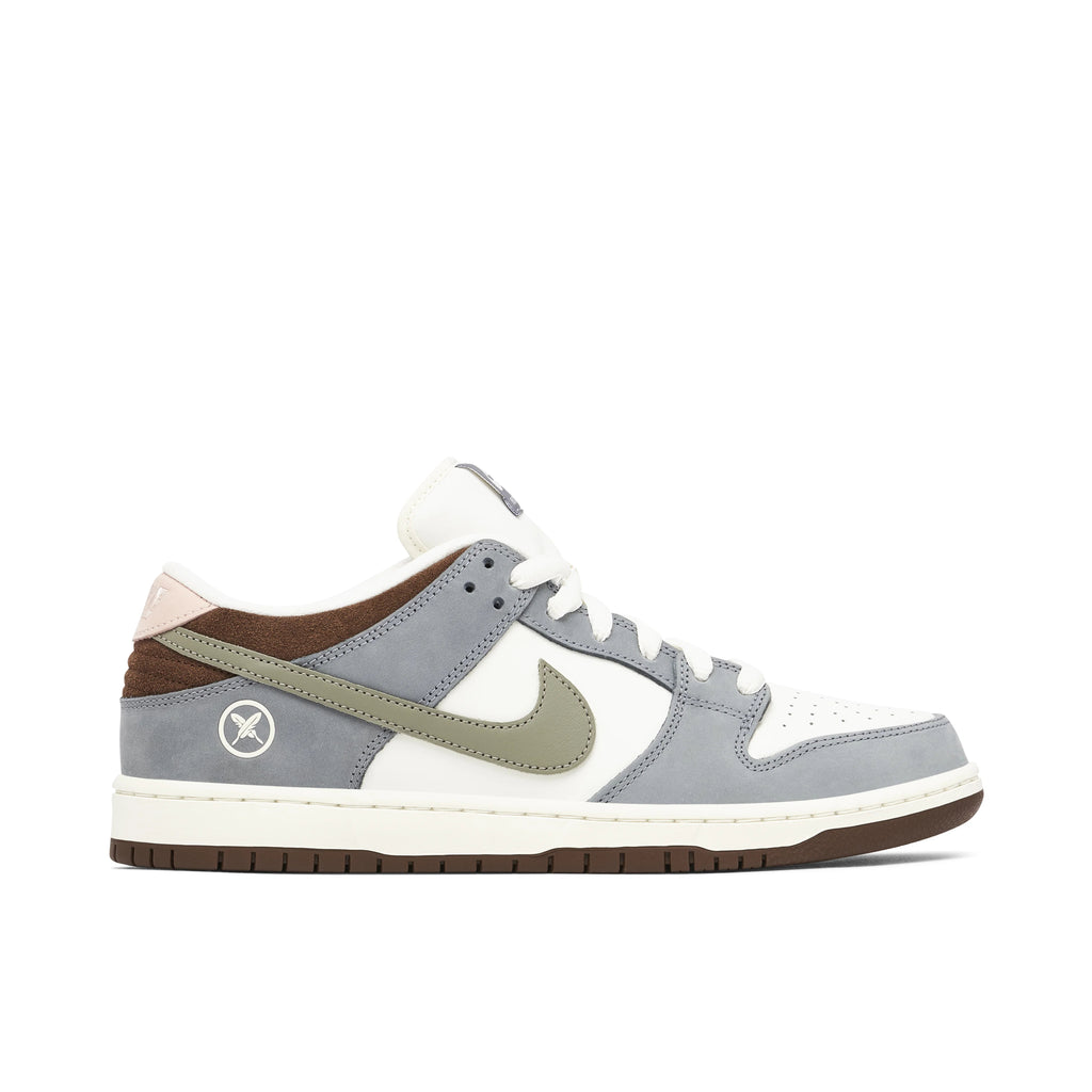 Nike SB Dunk Low Grey & White Sneakers with Olive Swoosh