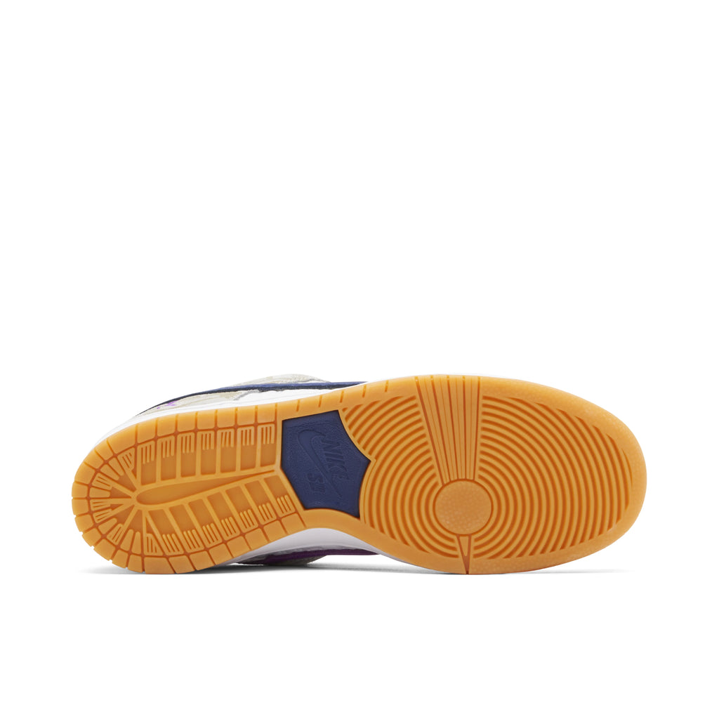 Nike SB Dunk Low White & Beige Sneakers with Blue & Purple Swooshes