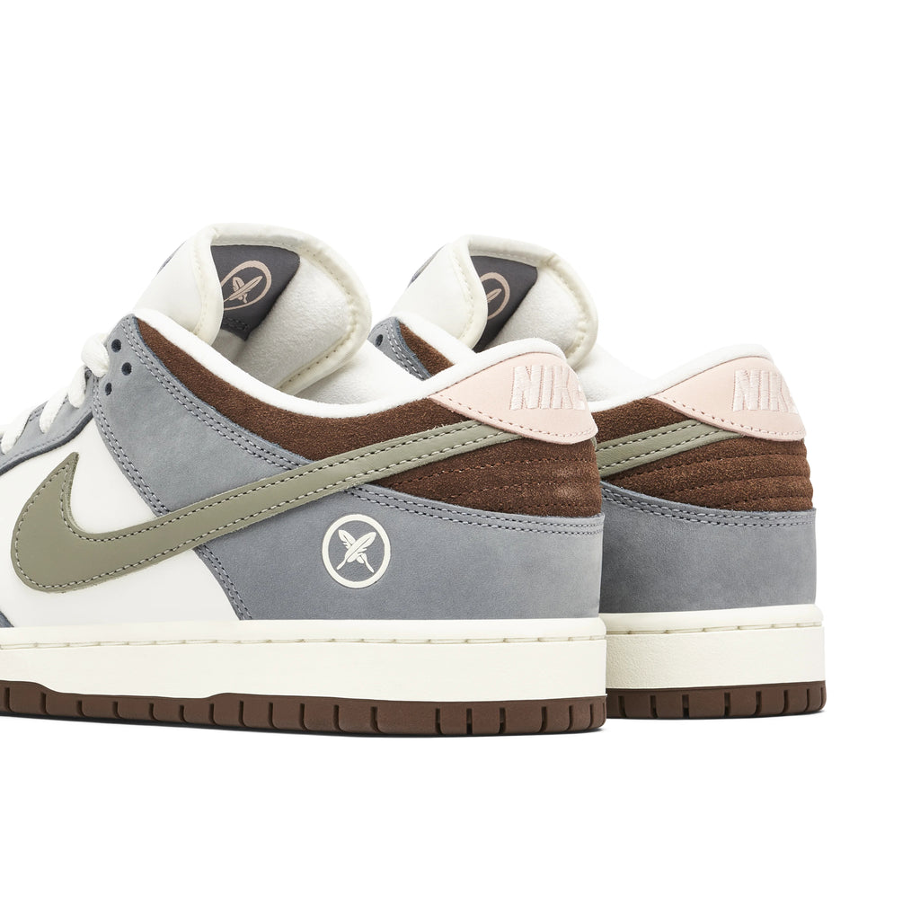 Nike SB Dunk Low Grey & White Sneakers with Olive Swoosh