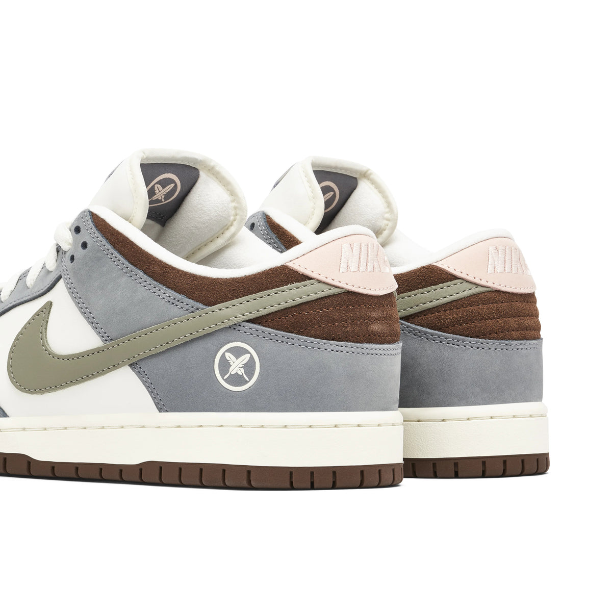 Nike SB Dunk Low Grey & White Sneakers with Olive Swoosh