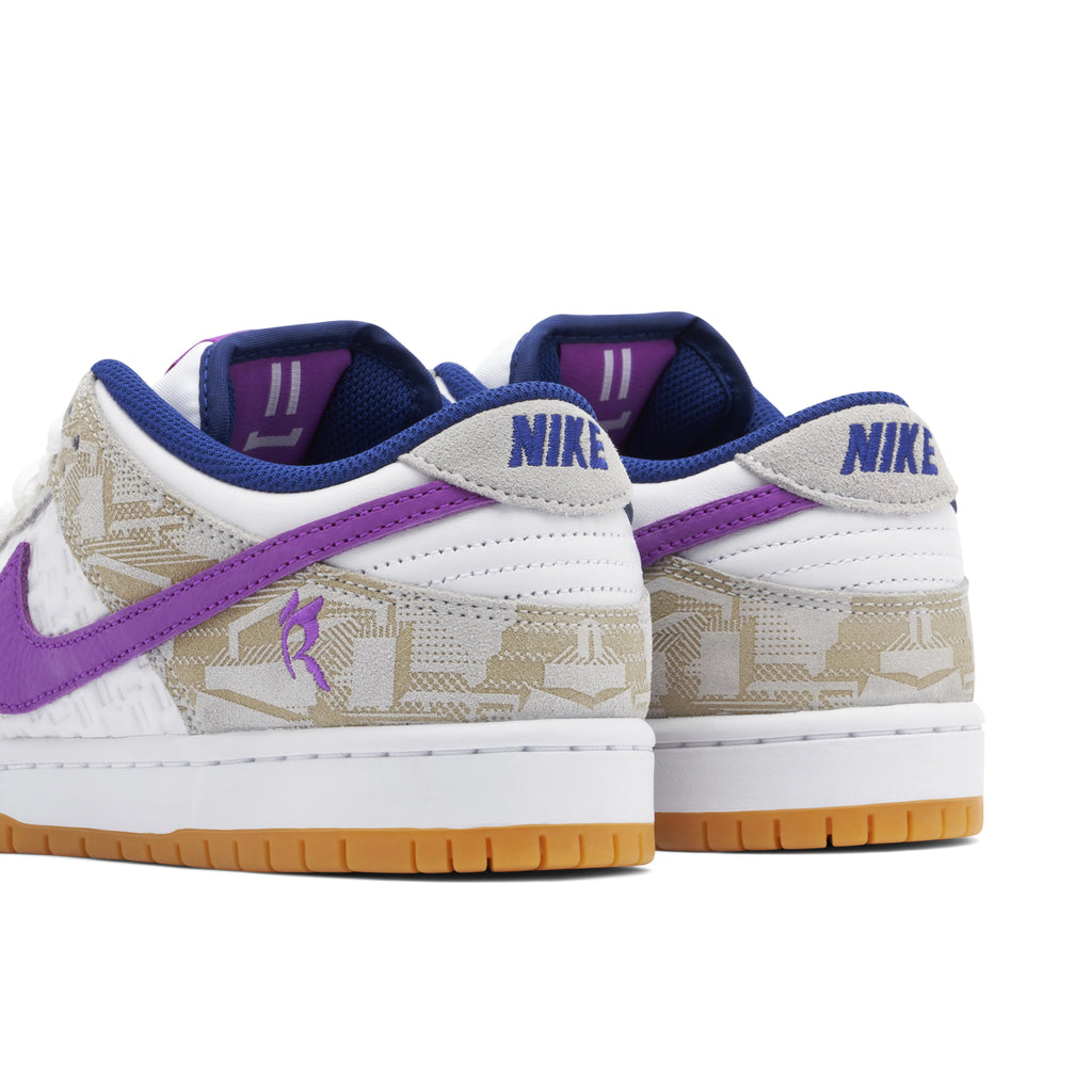 Nike SB Dunk Low White & Beige Sneakers with Blue & Purple Swooshes