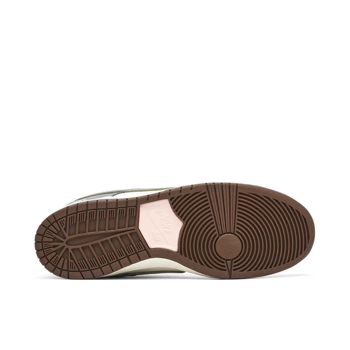 Nike SB Dunk Low Grey & White Sneakers with Olive Swoosh