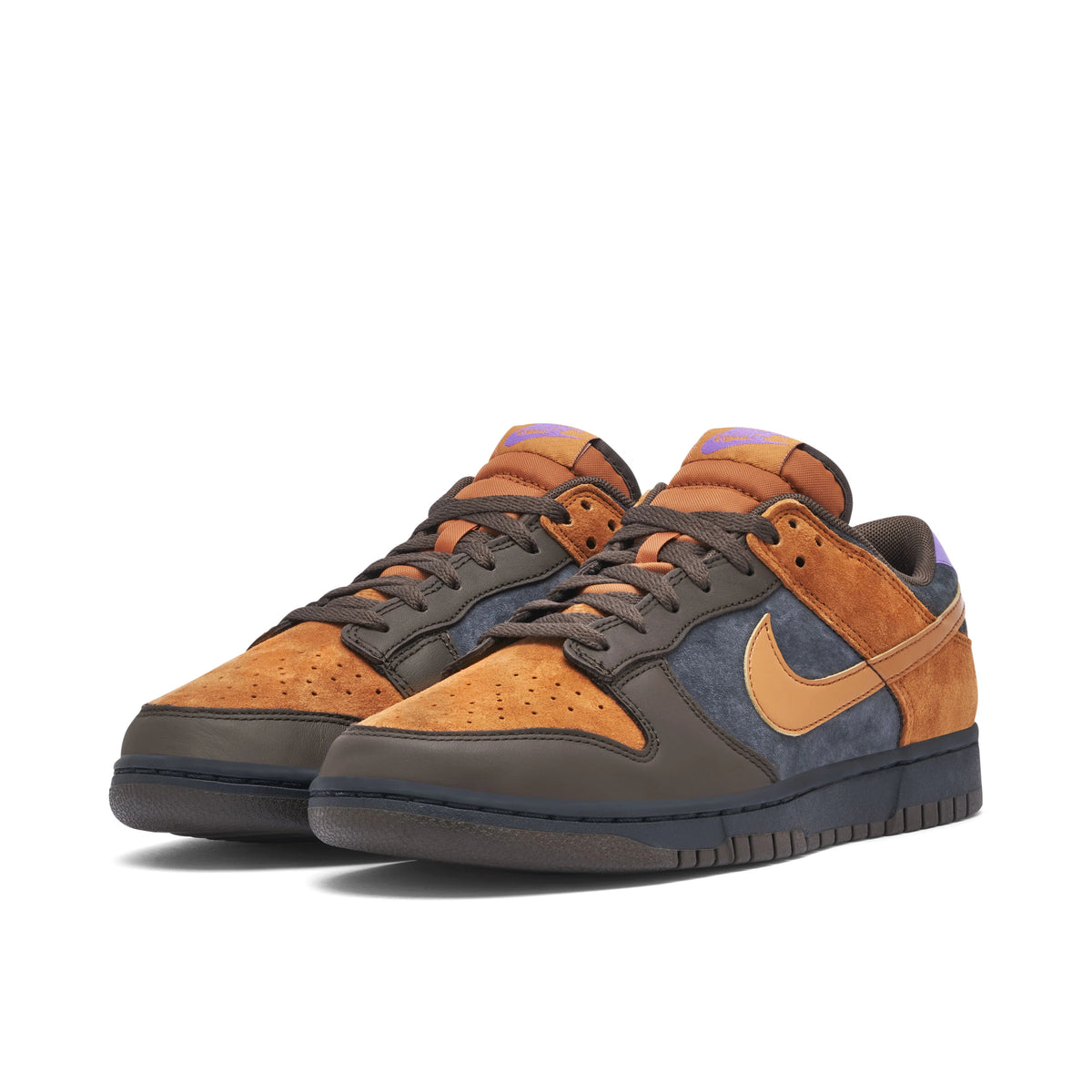 Nike Dunk Low Tan & Navy Sneakers with Purple Accents