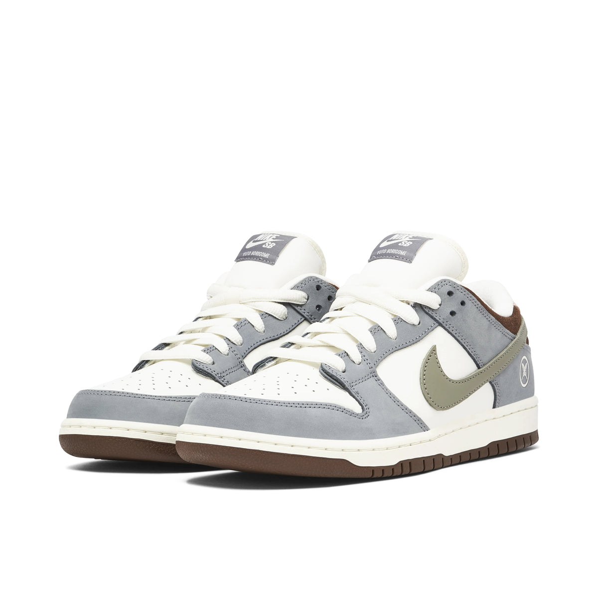 Nike SB Dunk Low Grey & White Sneakers with Olive Swoosh