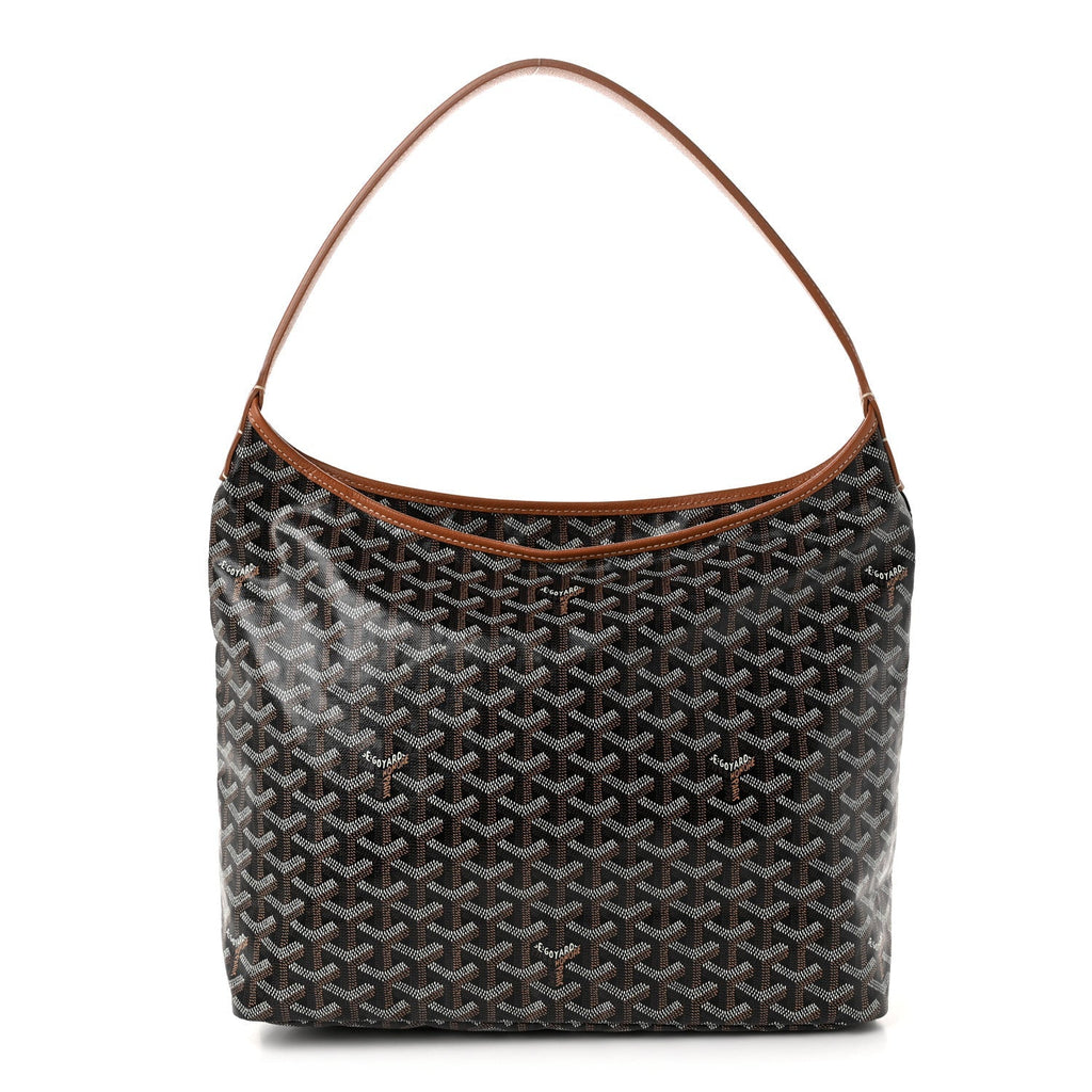 GOYARD Bohème Hobo Shoulder Bag – Black & Gold with Brown Leather Trim