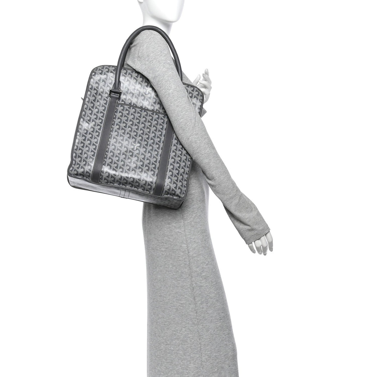 GOYARD Bourgogne Tote Bag – Grey Chevron Canvas & Leather Trim